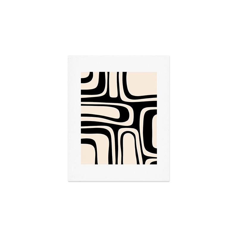 Palm Springs Retro Midcentury Modern Abstract Pattern Black and Almond Cream Art Print Gallery Image 1