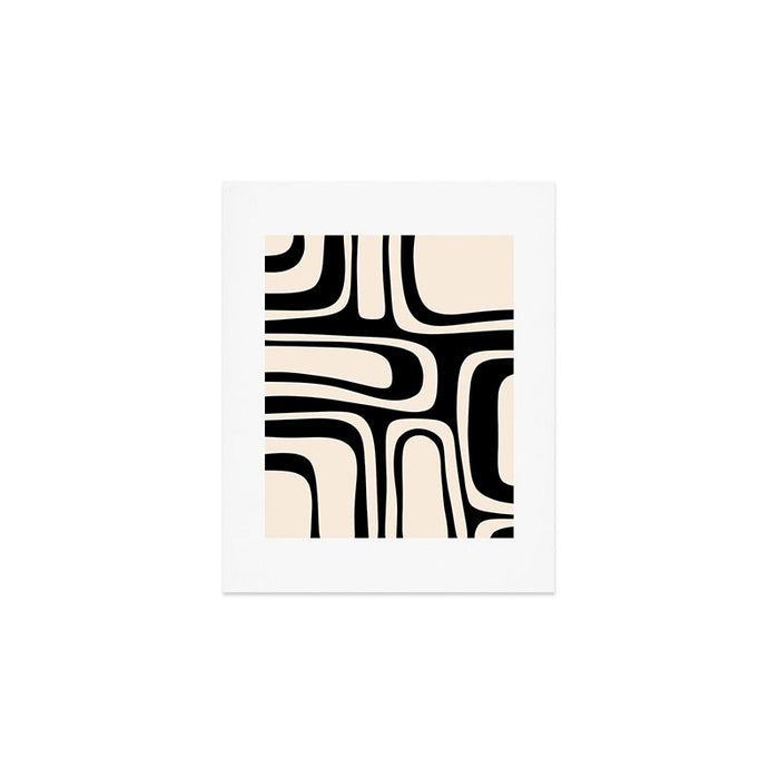Palm Springs Retro Midcentury Modern Abstract Pattern Black and Almond Cream Art Print Gallery Image 1