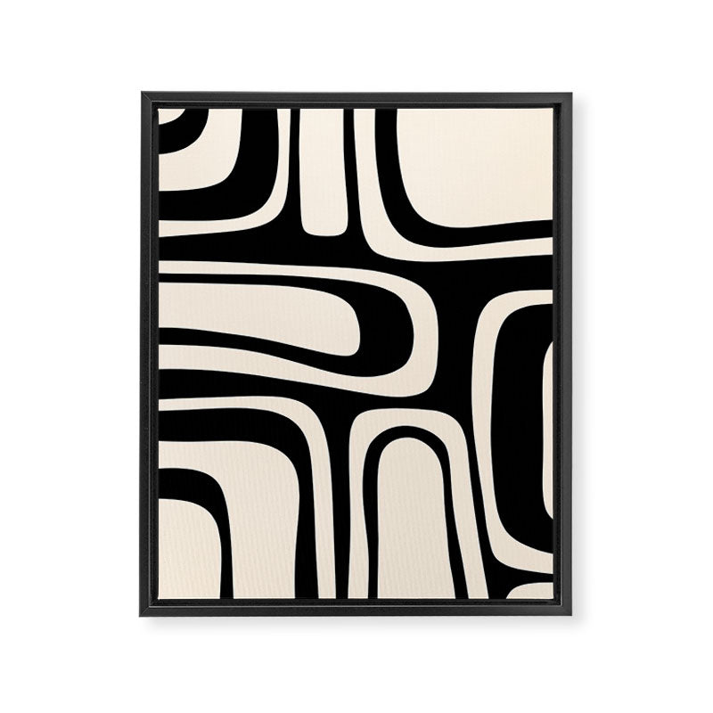 Palm Springs Retro Midcentury Modern Abstract Pattern Black and Almond Cream Framed Canvas Print Gallery Image 8