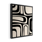 Palm Springs Retro Midcentury Modern Abstract Pattern Black and Almond Cream Framed Canvas Print Gallery Image 2