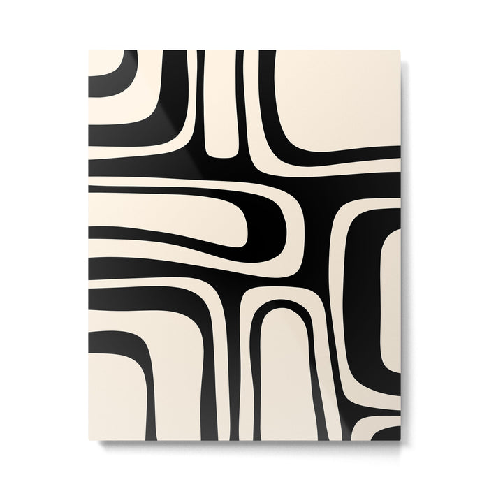 Palm Springs Retro Midcentury Modern Abstract Pattern Black and Almond Cream Metal Print Gallery Image 1