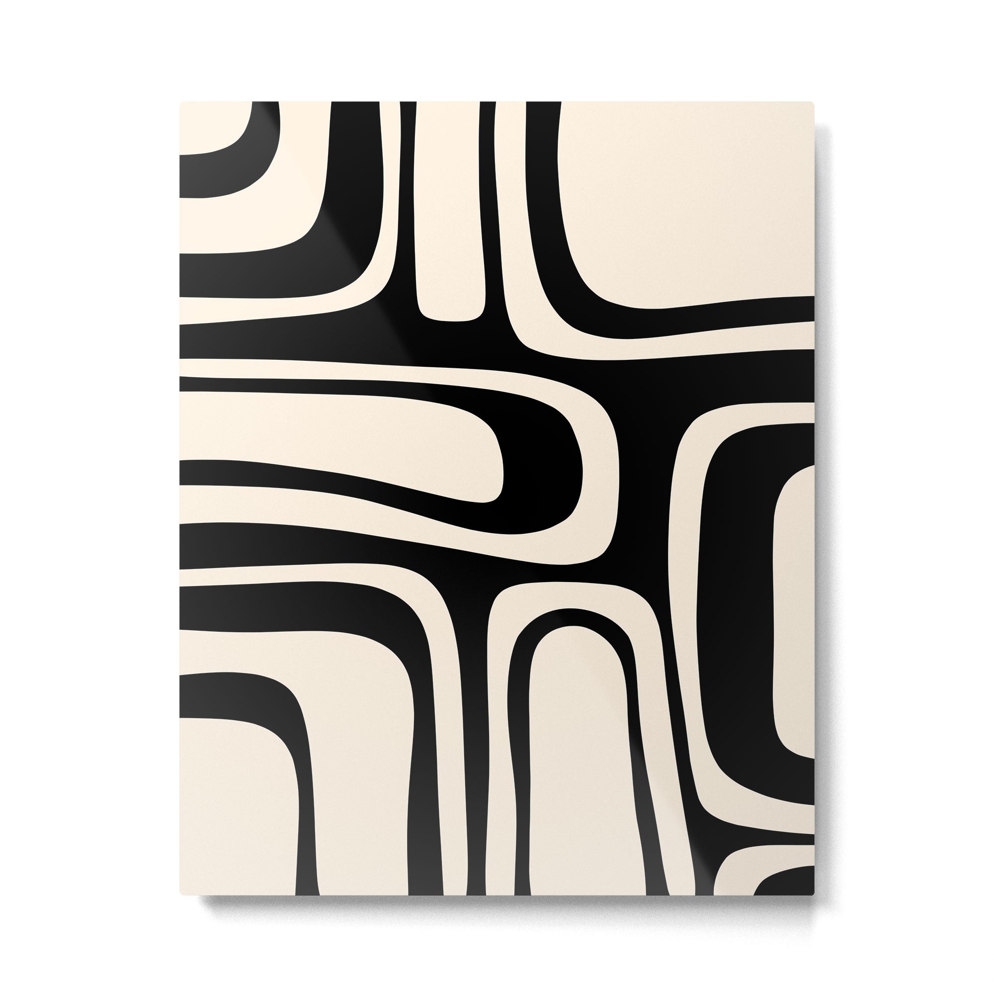 Palm Springs Retro Midcentury Modern Abstract Pattern Black and Almond Cream Metal Print Gallery Image 6