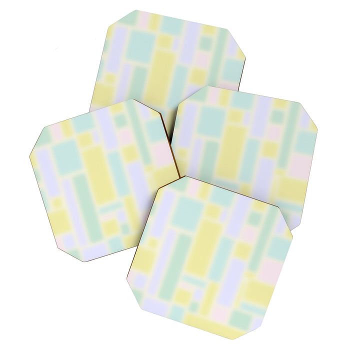 Pastel Fields Dreamy Light Minimal Abstract in Pale Pink Lavender Yellow Teal Tones Coaster Gallery Image 1