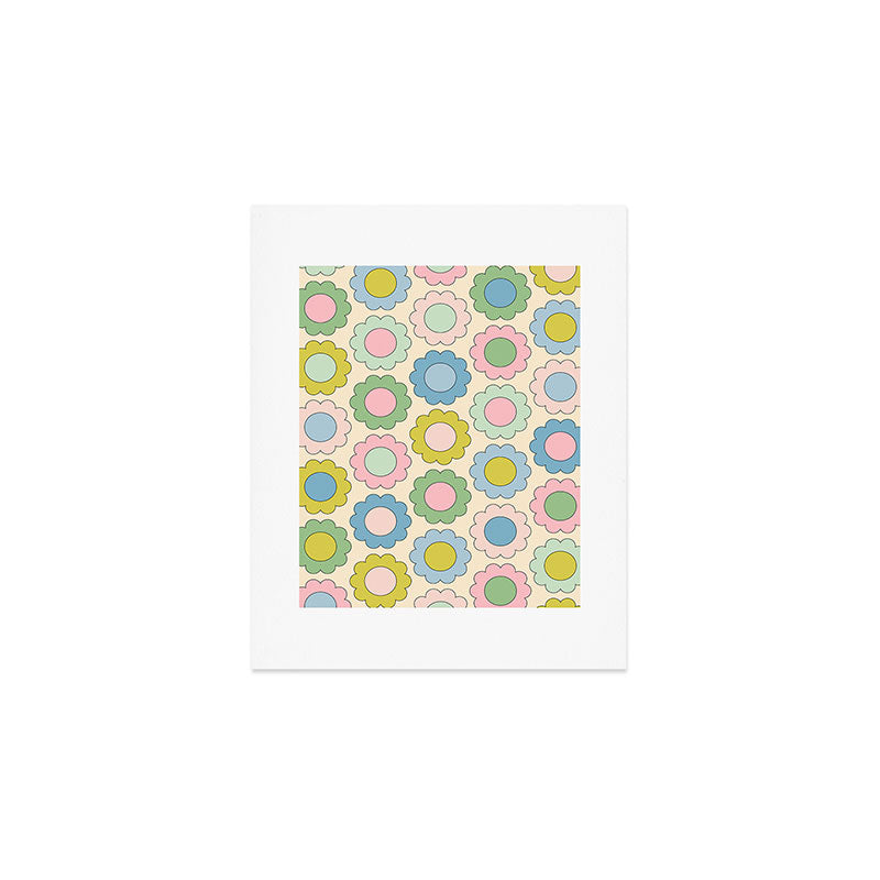 Pastel Flowers Happy Retro Spring Pattern Art Print Gallery Image 1
