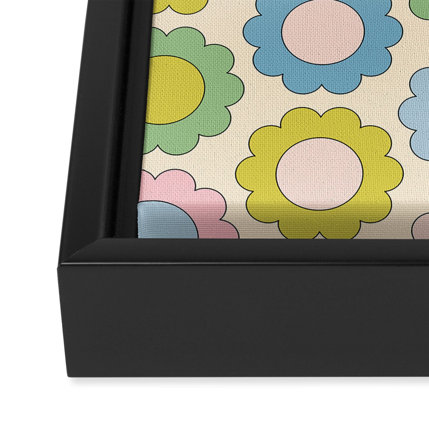 Pastel Flowers Happy Retro Spring Pattern Framed Canvas Print Gallery Image 3