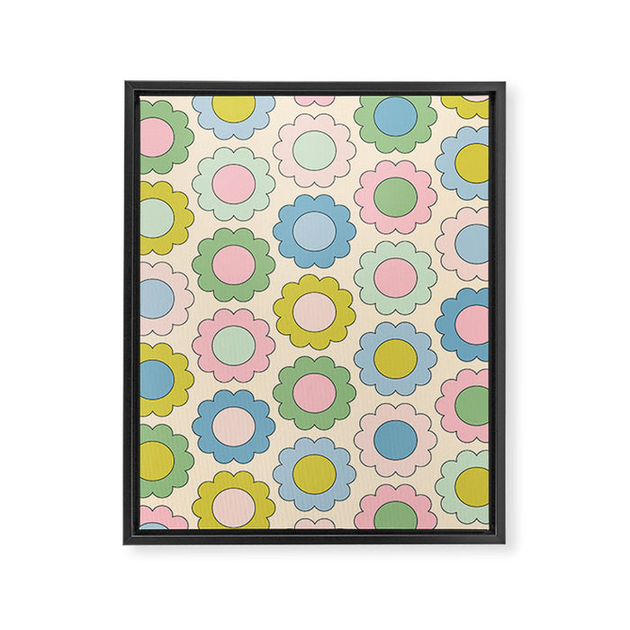 Pastel Flowers Happy Retro Spring Pattern Framed Canvas Print Gallery Image 1