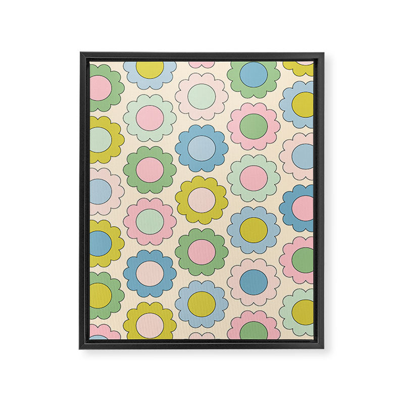 Pastel Flowers Happy Retro Spring Pattern Framed Canvas Print Gallery Image 8
