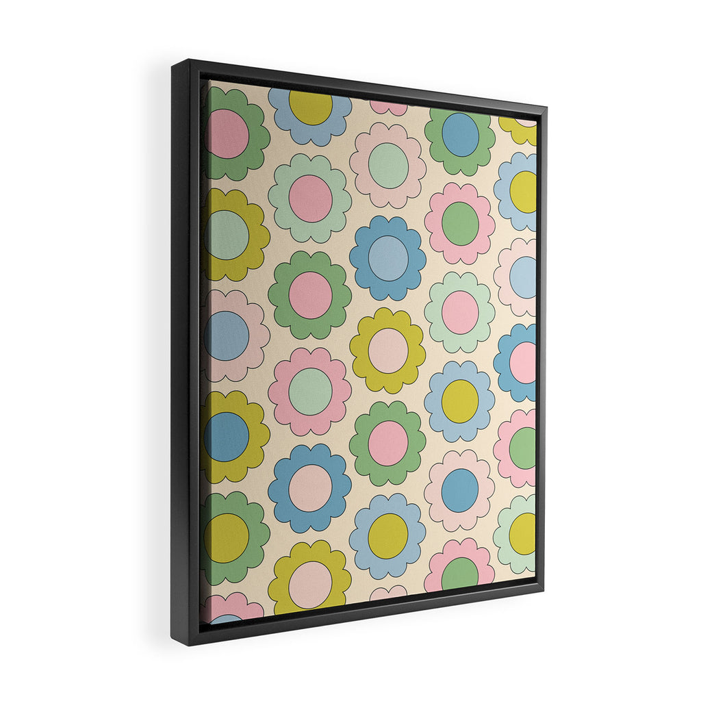Pastel Flowers Happy Retro Spring Pattern Framed Canvas Print Gallery Image 2