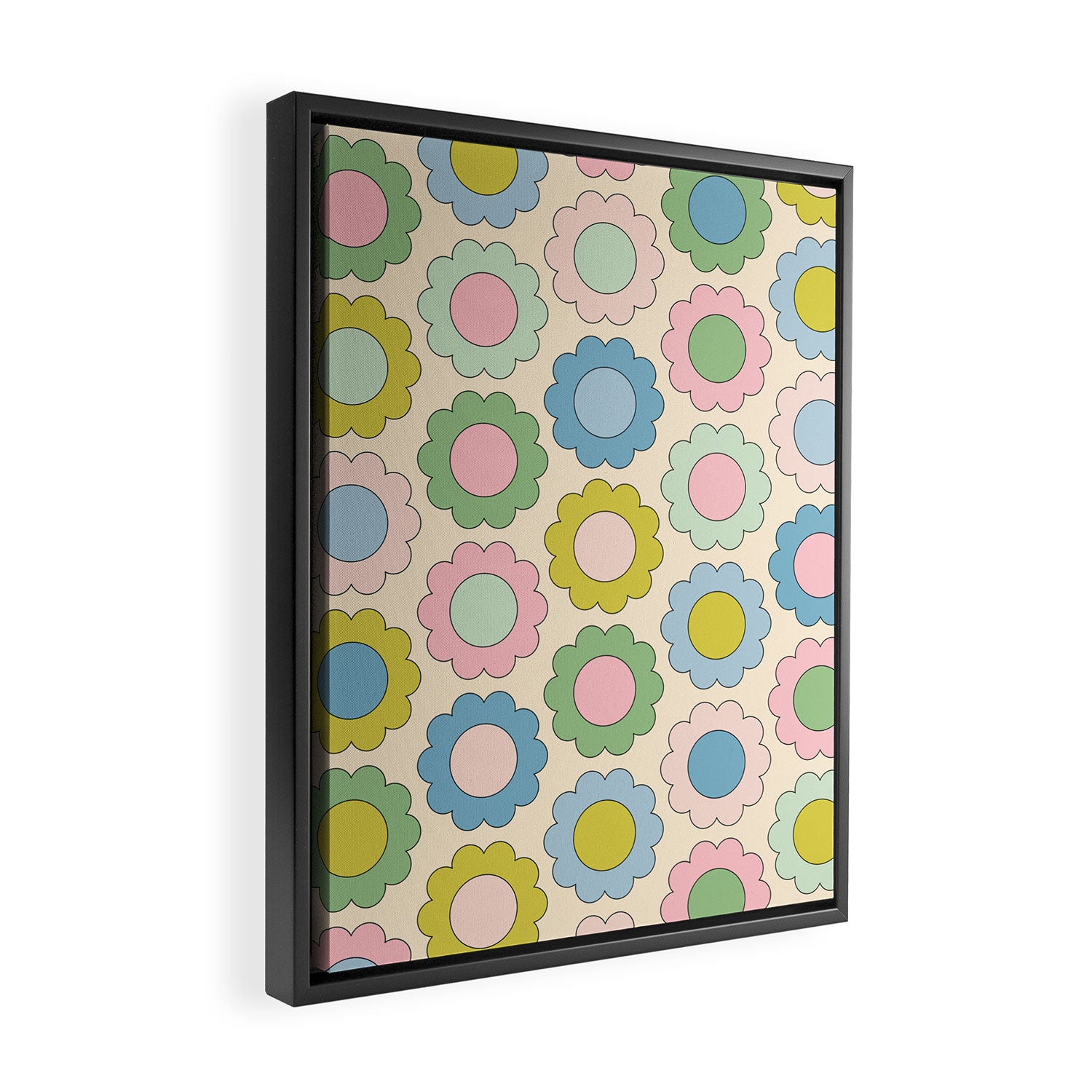 Pastel Flowers Happy Retro Spring Pattern Framed Canvas Print Gallery Image 2