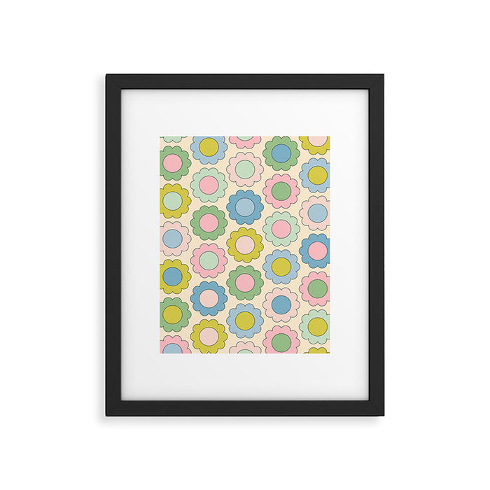 Pastel Flowers Happy Retro Spring Pattern Framed Art Print Gallery Image 1