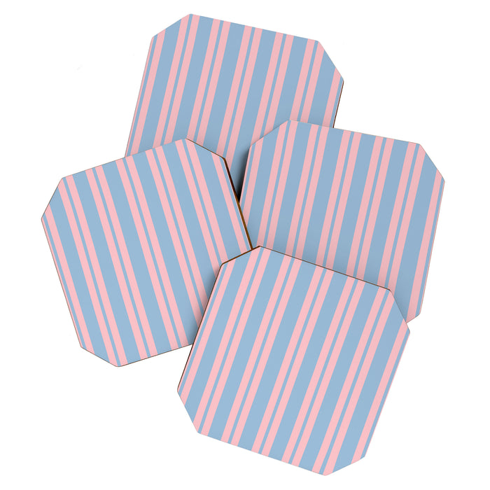 Pastel Pink and Light Blue Classic Double Stripe Vertical Pattern Coaster Gallery Image 1