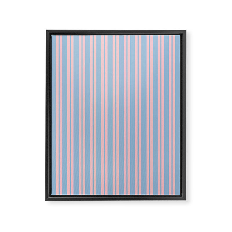 Pastel Pink and Light Blue Classic Double Stripe Vertical Pattern Framed Canvas Print Gallery Image 8