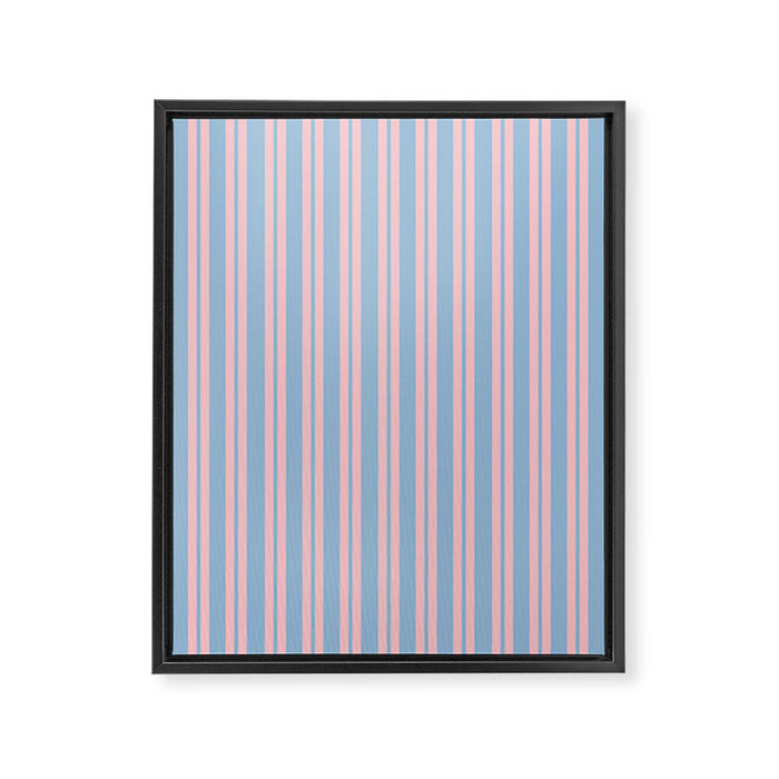 Pastel Pink and Light Blue Classic Double Stripe Vertical Pattern Framed Canvas Print Gallery Image 1