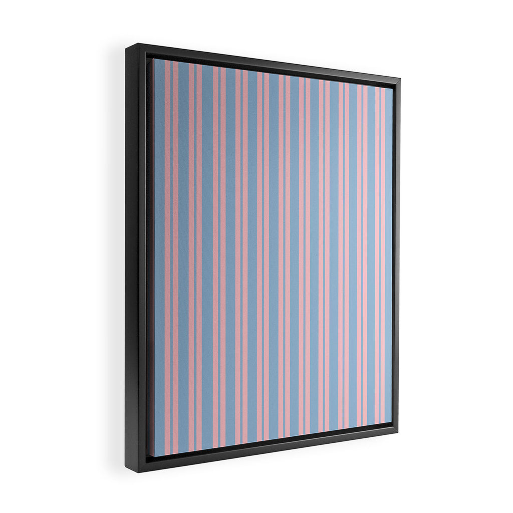 Pastel Pink and Light Blue Classic Double Stripe Vertical Pattern Framed Canvas Print Gallery Image 2