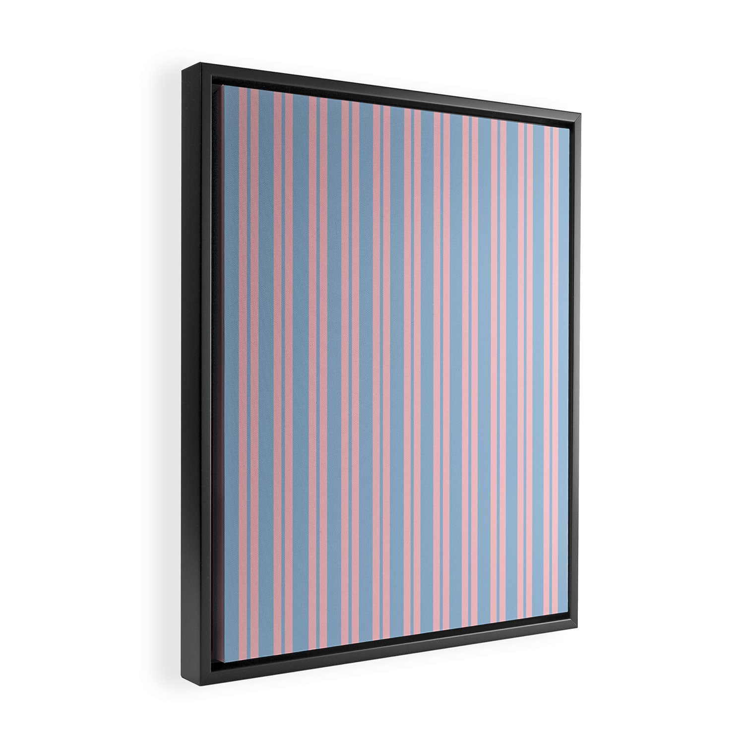 Pastel Pink and Light Blue Classic Double Stripe Vertical Pattern Framed Canvas Print Gallery Image 2