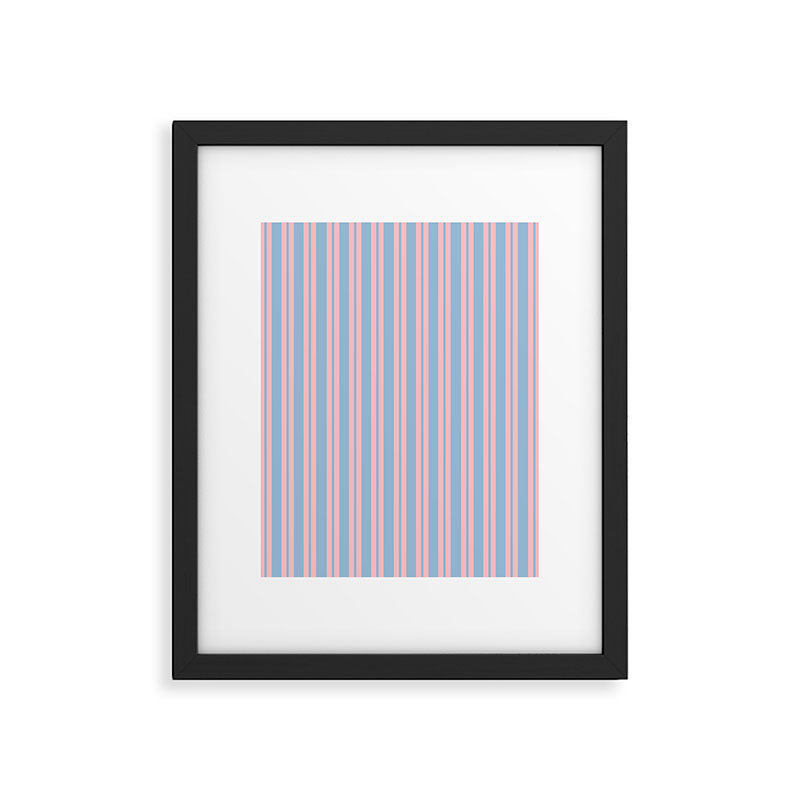 Pastel Pink and Light Blue Classic Double Stripe Vertical Pattern Framed Art Print Gallery Image 6