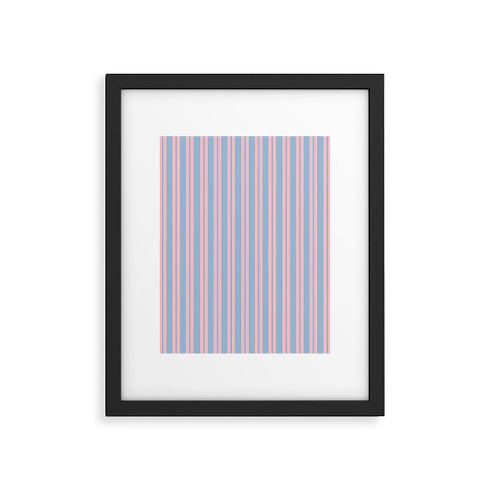 Pastel Pink and Light Blue Classic Double Stripe Vertical Pattern Framed Art Print Gallery Image 1