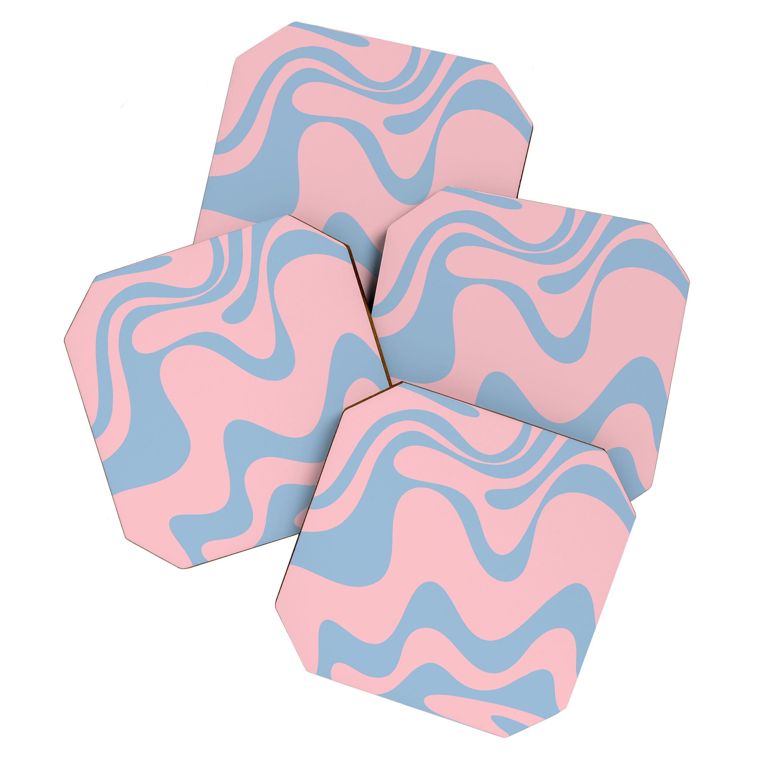Pastel Pink and Light Blue Retro Liquid Swirl Abstract 2 Coaster Gallery Image 1
