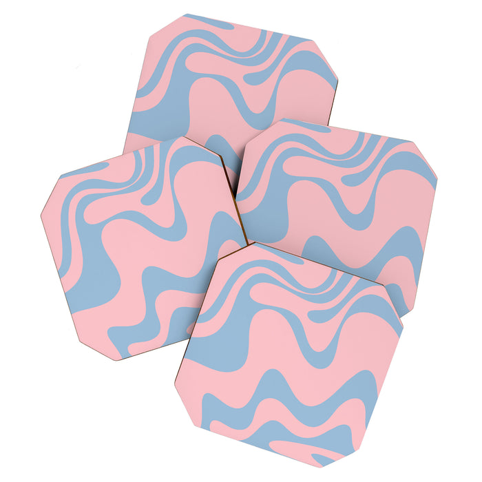 Pastel Pink and Light Blue Retro Liquid Swirl Abstract 2 Coaster Gallery Image 1