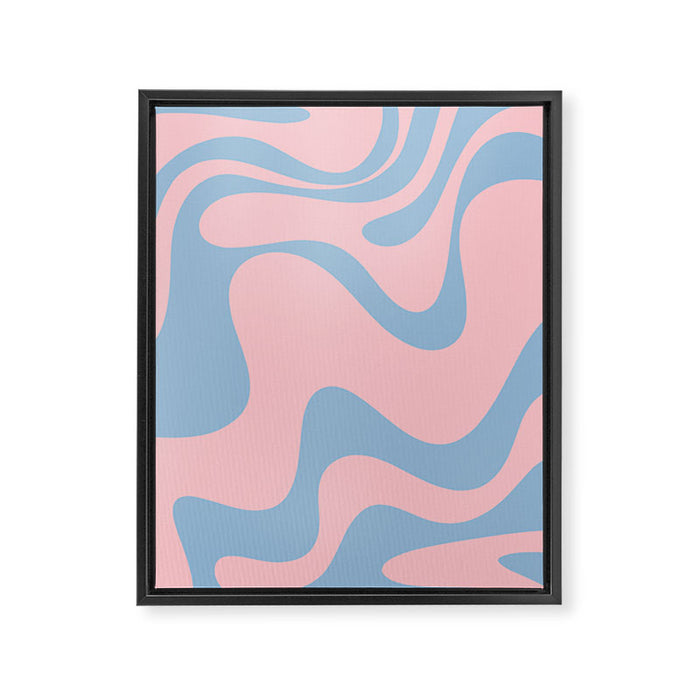 Pastel Pink and Light Blue Retro Liquid Swirl Abstract 2 Framed Canvas Print Gallery Image 1