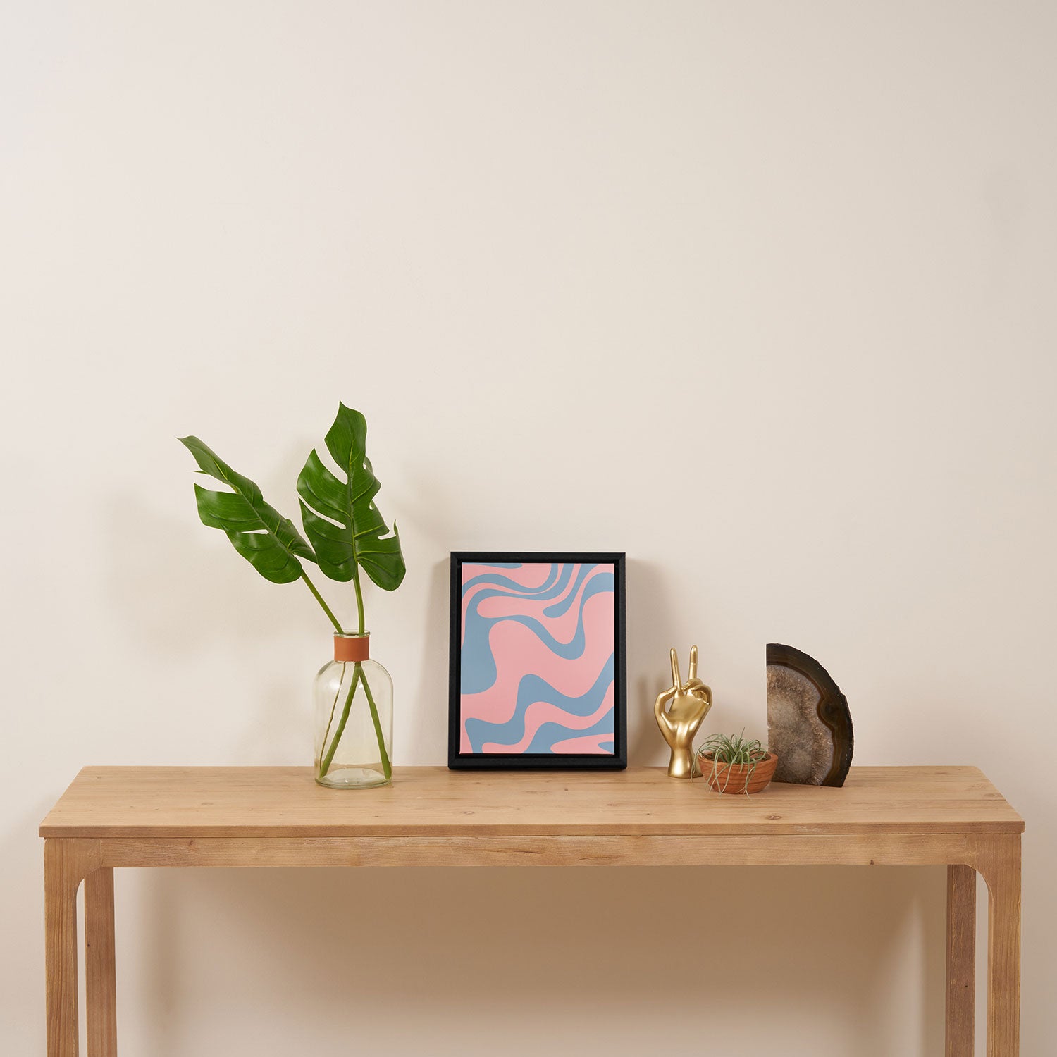 Pastel Pink and Light Blue Retro Liquid Swirl Abstract 2 Framed Canvas Print Gallery Image 4