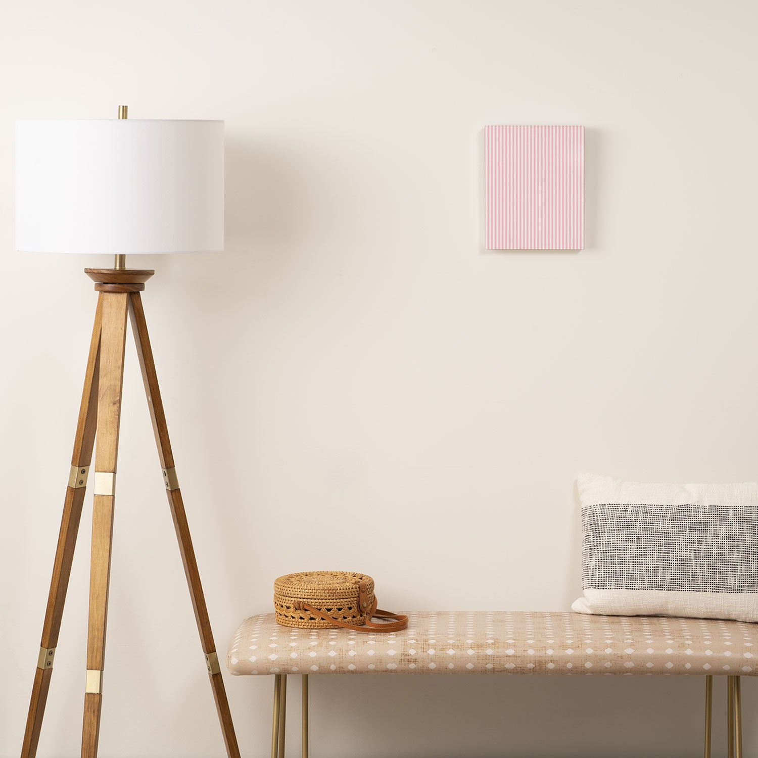 Pastel Pink and White Fine Stripes Vertical Pattern Canvas Print Gallery Image 2
