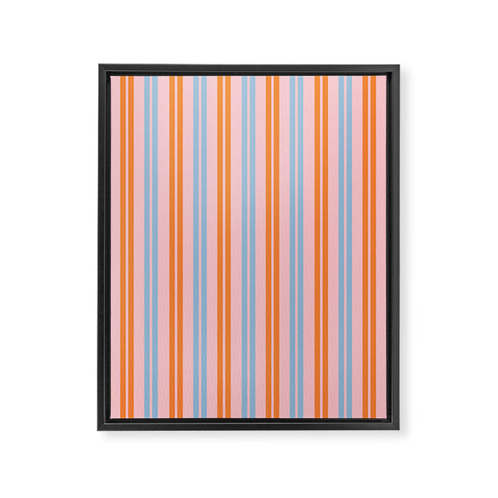 Pastel Pink, Baby Blue, and Orange Classic Double Stripe Vertical Pattern Framed Canvas Print Gallery Image 1