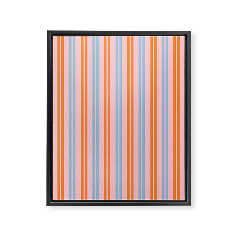 Pastel Pink, Baby Blue, and Orange Classic Double Stripe Vertical Pattern Framed Canvas Print Gallery Image 8