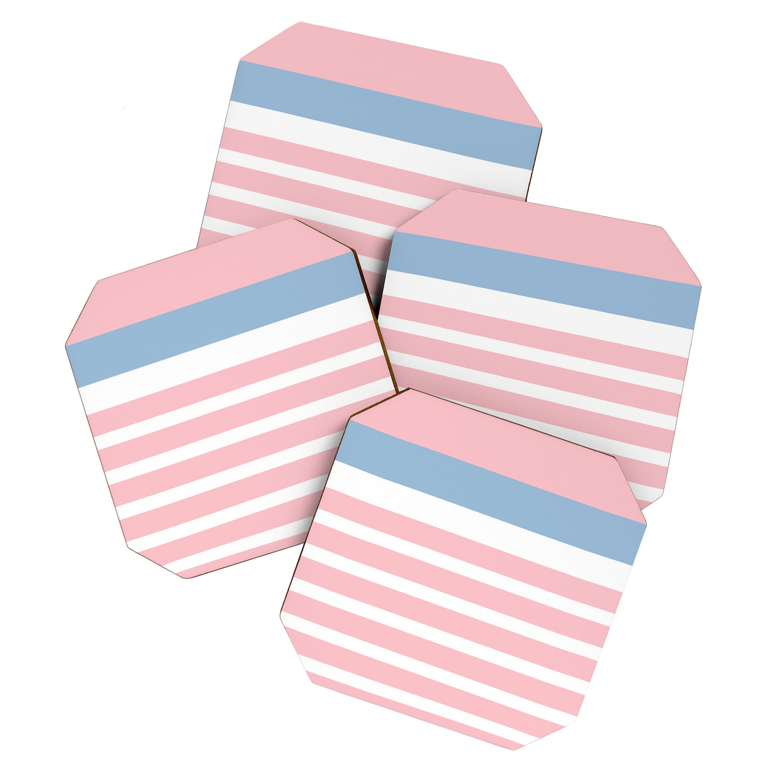 Pastel Pink Mixed Stripe Pattern with Light Blue and White Coaster Gallery Image 1