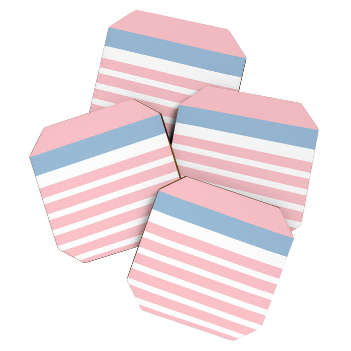 Pastel Pink Mixed Stripe Pattern with Light Blue and White Coaster Gallery Image 1