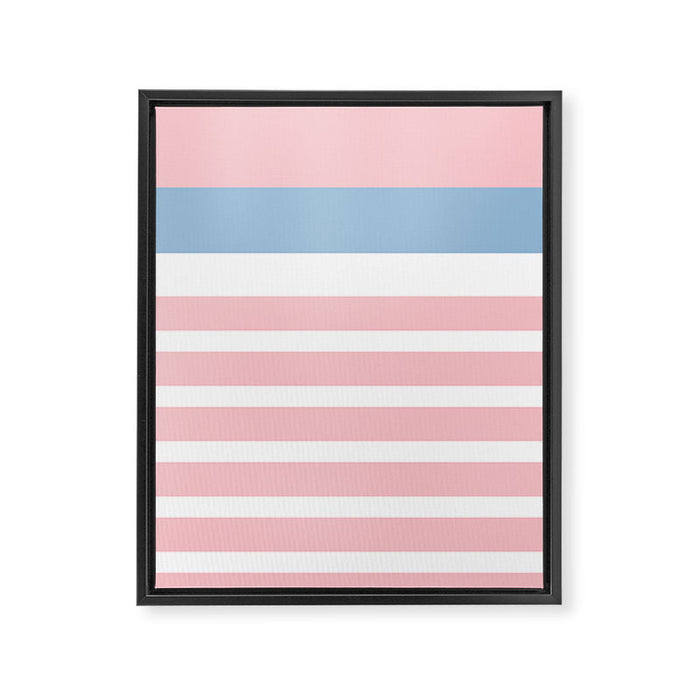 Pastel Pink Mixed Stripe Pattern with Light Blue and White Framed Canvas Print Gallery Image 1