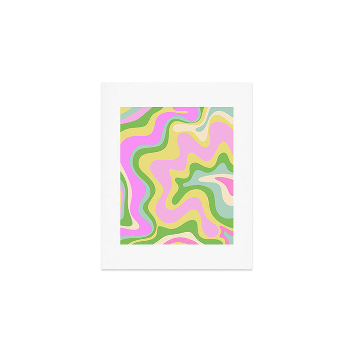 Pastel Retro Liquid Swirl Abstract Pattern Pink Green Yellow Art Print Gallery Image 1