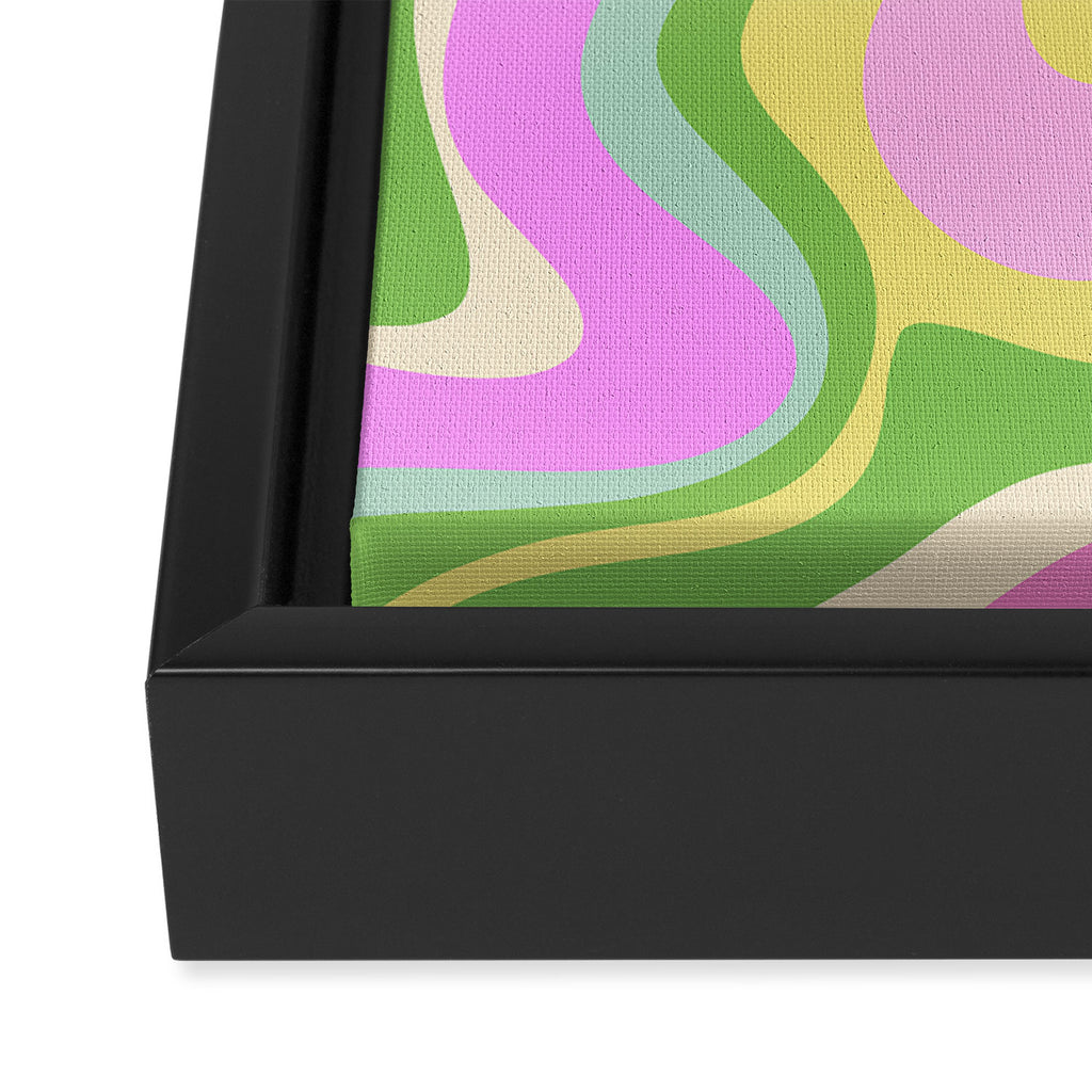 Pastel Retro Liquid Swirl Abstract Pattern Pink Green Yellow Framed Canvas Print Gallery Image 3