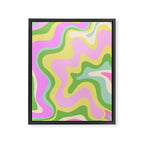 Pastel Retro Liquid Swirl Abstract Pattern Pink Green Yellow Framed Canvas Print Gallery Image 6