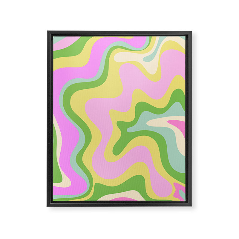 Pastel Retro Liquid Swirl Abstract Pattern Pink Green Yellow Framed Canvas Print Gallery Image 6