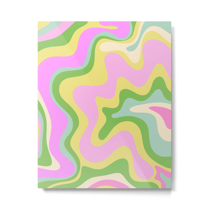 Pastel Retro Liquid Swirl Abstract Pattern Pink Green Yellow Metal Print Gallery Image 1