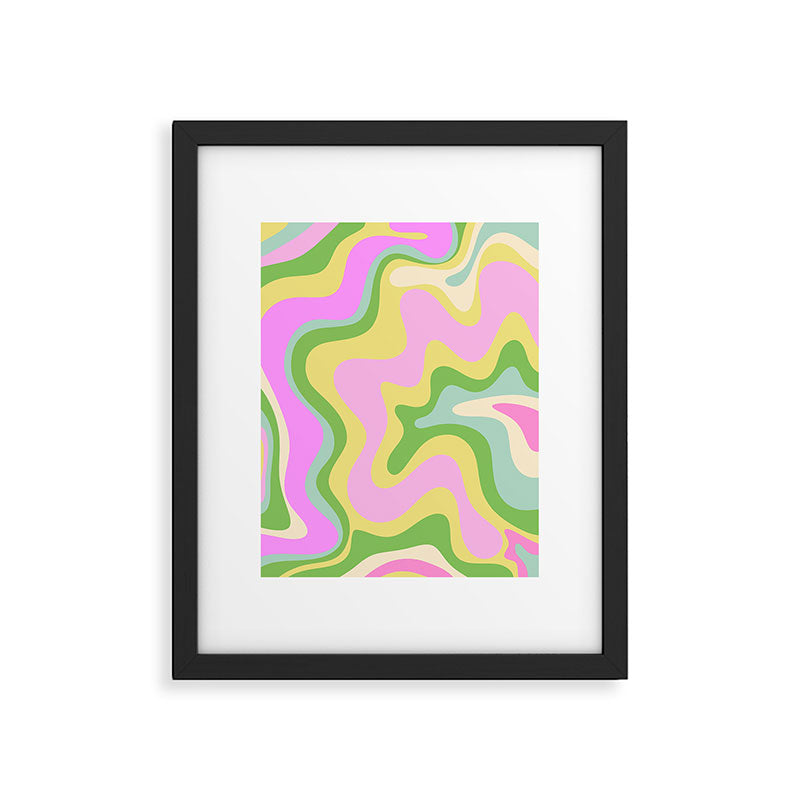 Pastel Retro Liquid Swirl Abstract Pattern Pink Green Yellow Framed Art Print Gallery Image 5