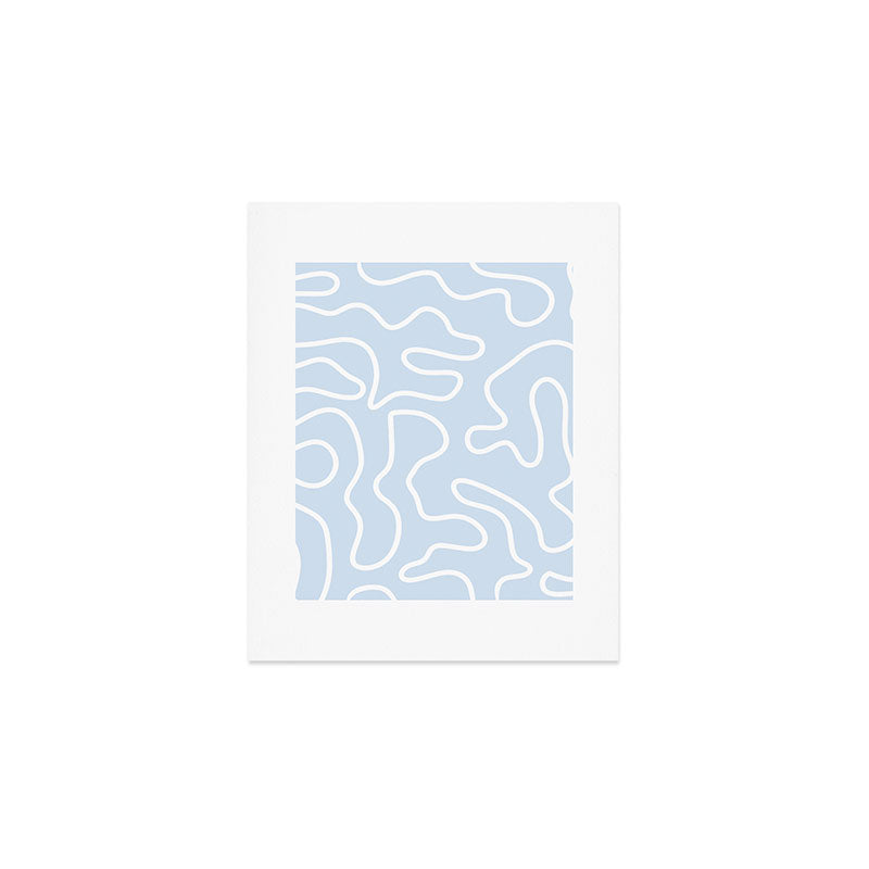 Pastel Squiggle Maze Abstract Minimalist Pale Light Blue Pattern Art Print Gallery Image 1