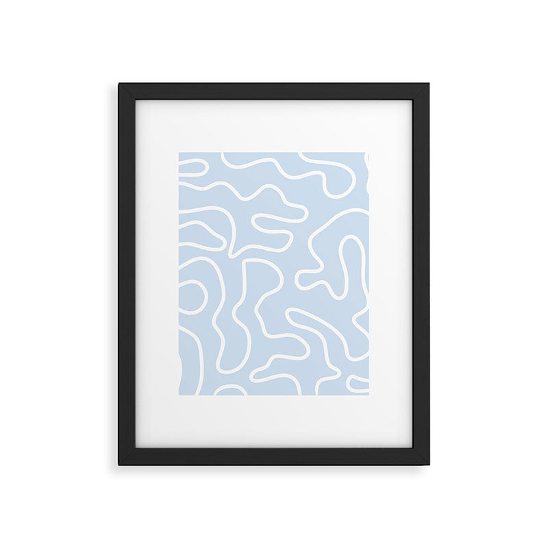 Pastel Squiggle Maze Abstract Minimalist Pale Light Blue Pattern Framed Art Print Gallery Image 6