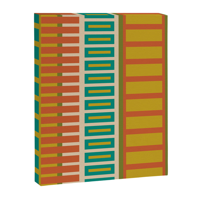 Mid Century Modern Block Stripes Vertical Pattern in Muted Retro Olive, Turquoise Teal, Mustard, Spiced Orange, and Beige  Canvas Print Gallery Image 1