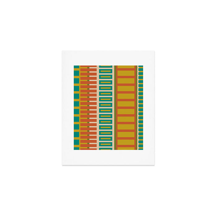 Mid Century Modern Block Stripes Vertical Pattern in Muted Retro Olive, Turquoise Teal, Mustard, Spiced Orange, and Beige  Art Print Gallery Image 1