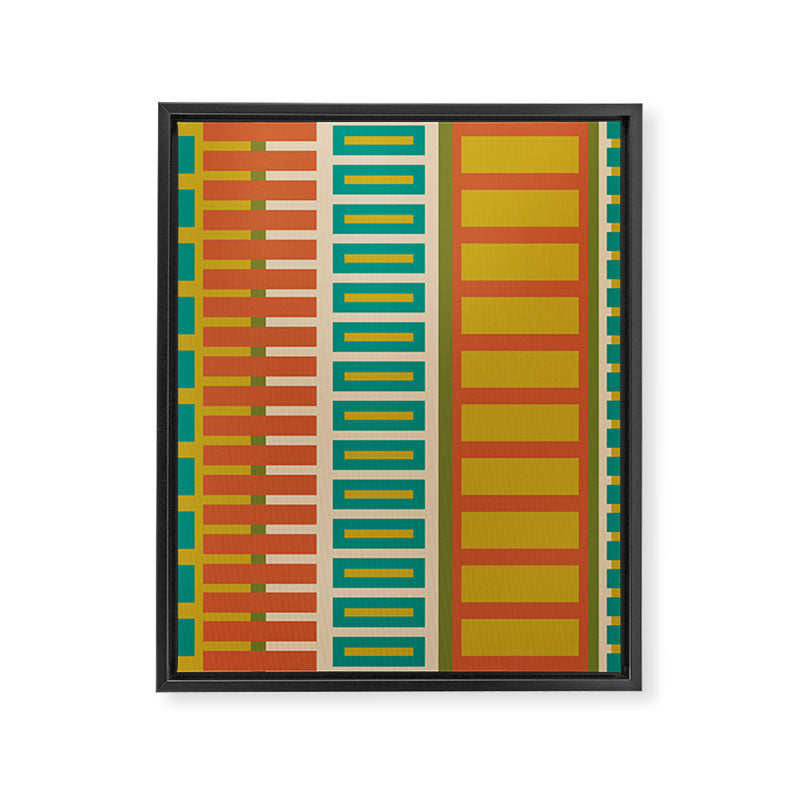 Mid Century Modern Block Stripes Vertical Pattern in Muted Retro Olive, Turquoise Teal, Mustard, Spiced Orange, and Beige  Framed Canvas Print Gallery Image 8