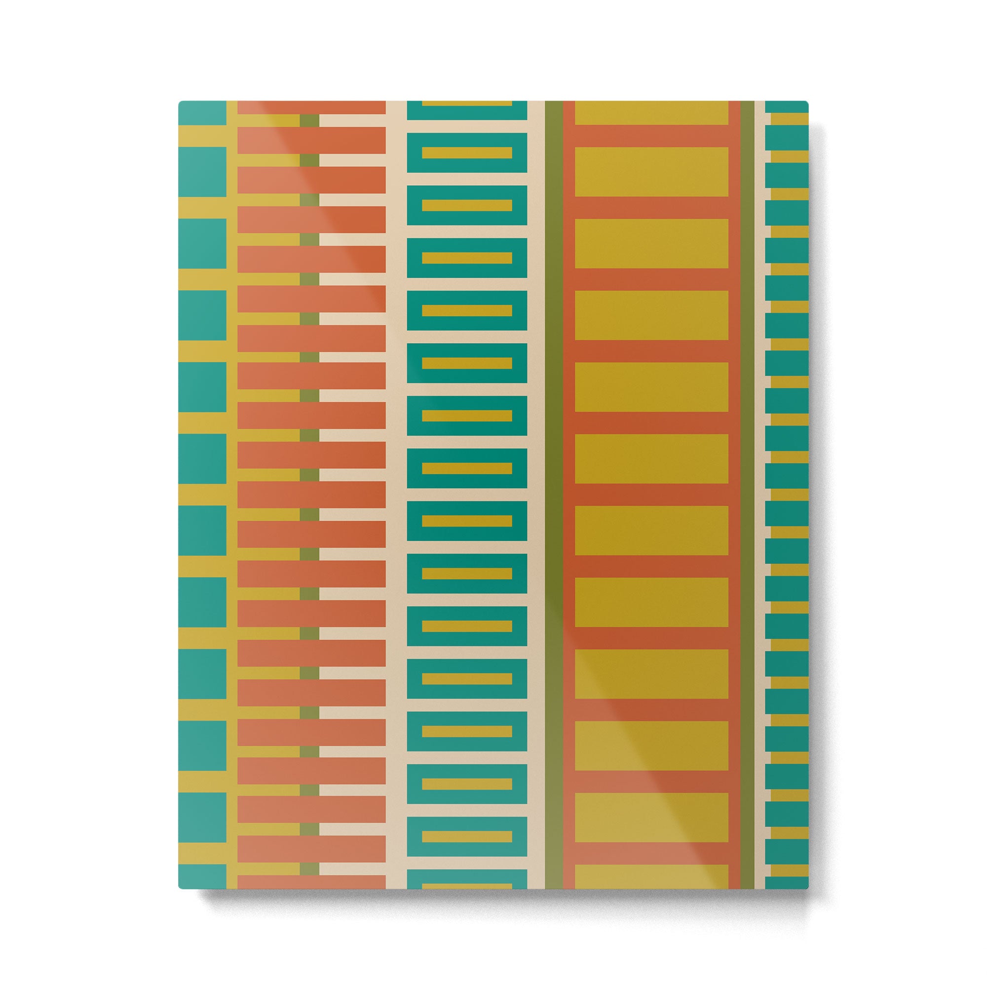 Mid Century Modern Block Stripes Vertical Pattern in Muted Retro Olive, Turquoise Teal, Mustard, Spiced Orange, and Beige  Metal Print Gallery Image 6