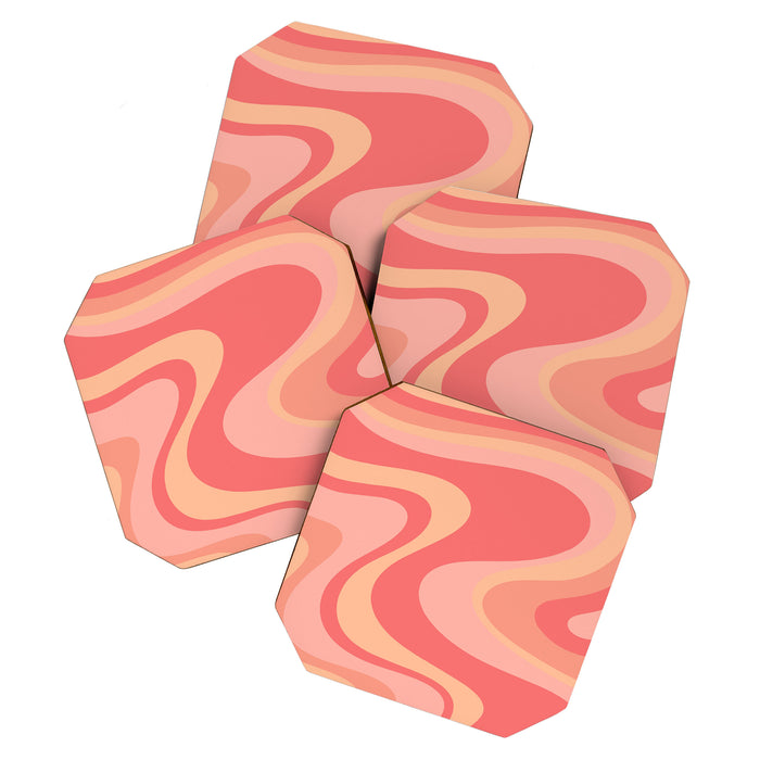Peach Pink Abstract Trippy Dream Pattern Coaster Gallery Image 1
