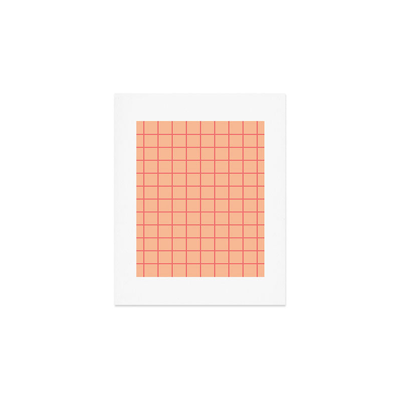 Peach Pink Grid Minimal Geometric Pattern Art Print Gallery Image 1