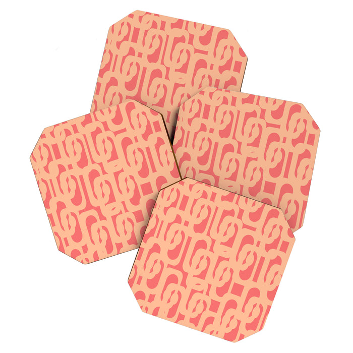 Peach Pink Mid Century Modern Loop Pattern Coaster Gallery Image 1
