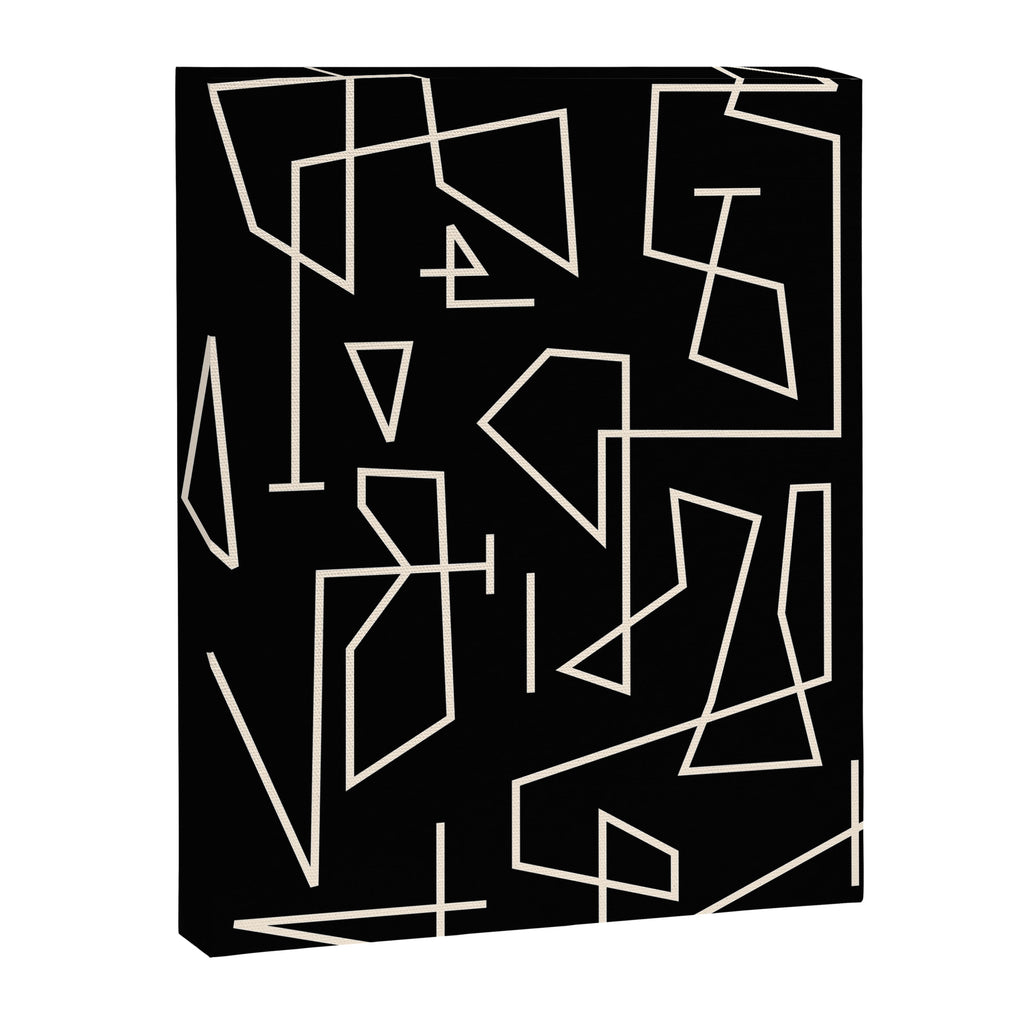 Peripatesis Modern Minimalist Abstract Line Art in Black and Almond Cream Canvas Print Gallery Image 6