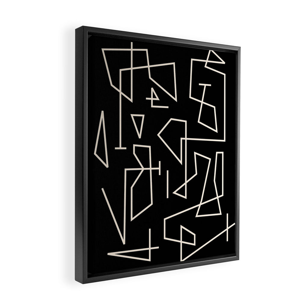 Peripatesis Modern Minimalist Abstract Line Art in Black and Almond Cream Framed Canvas Print Gallery Image 2