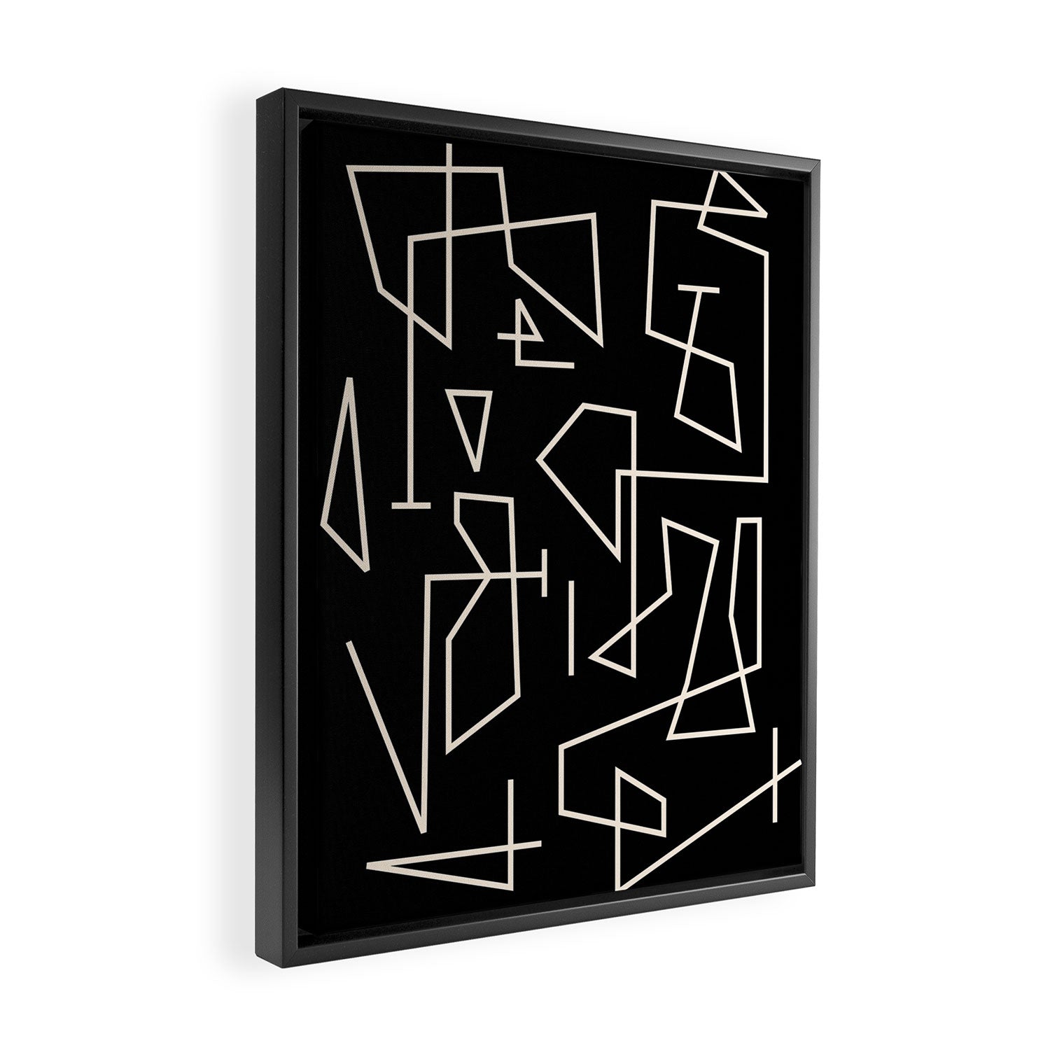 Peripatesis Modern Minimalist Abstract Line Art in Black and Almond Cream Framed Canvas Print Gallery Image 2