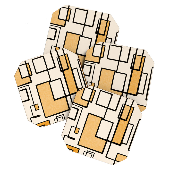 Piet Composition in Light Orange - Mid-Century Modern Minimalist Geometric Abstract Coaster Gallery Image 1